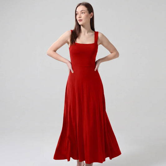 Vestido largo casual para mujer Lunavel, sin mangas, cuello cuadrado, corte en A, de lazo en la espalda